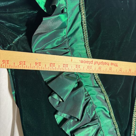 Vintage 1970s Renaissance Green Velvet Taffeta Victorian Maxi Dress Talon XS/S - Picture 8 of 11